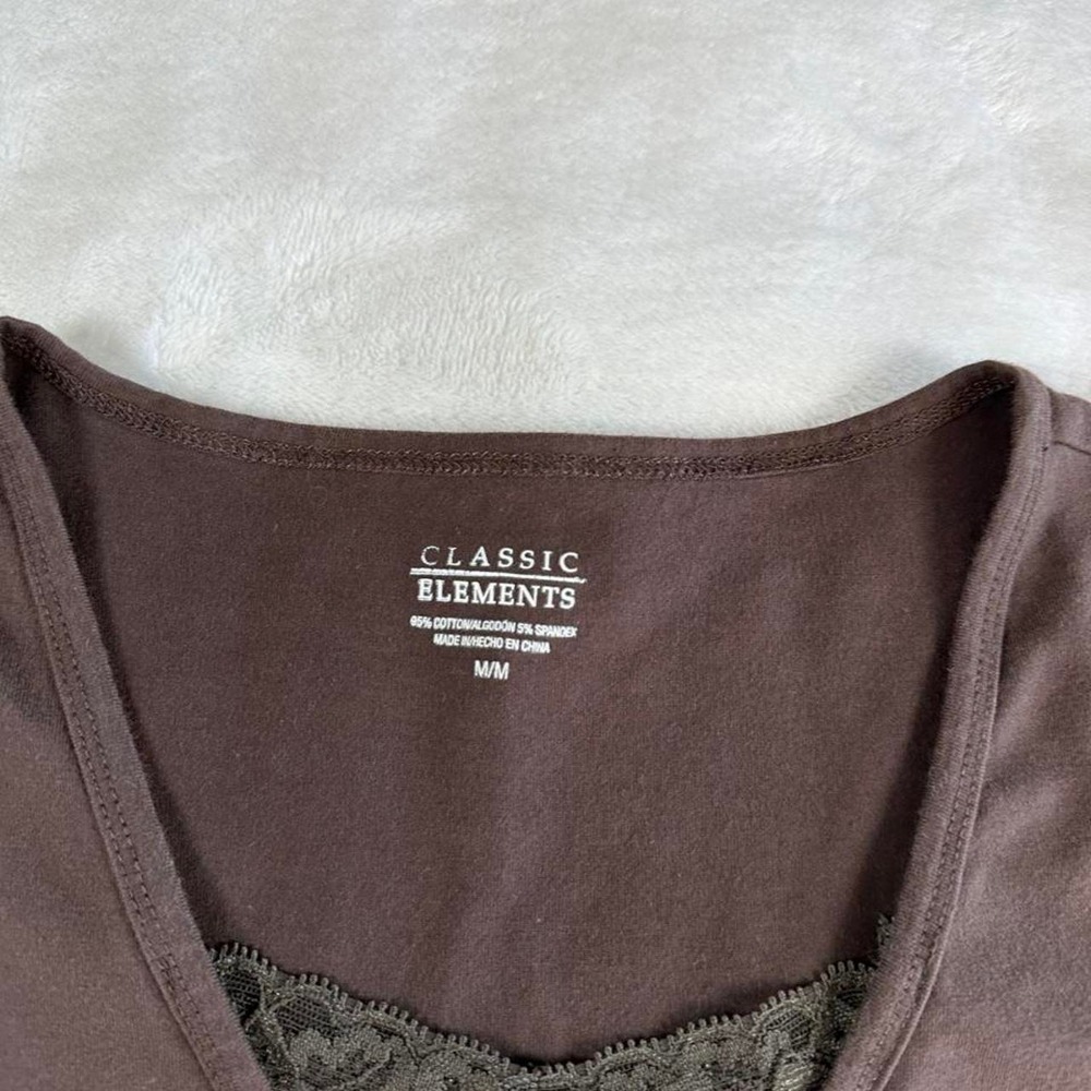 Brown short sleeve top peekaboo lace detailing y2k mcbling fairy boho - Picture 3 of 6